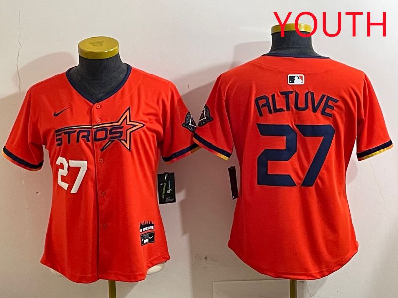 Youth Houston Astros #27 Altuve Orange Three generations Joint Name 2025 Nike MLB Jersey style 4121->youth mlb jersey->Youth Jersey